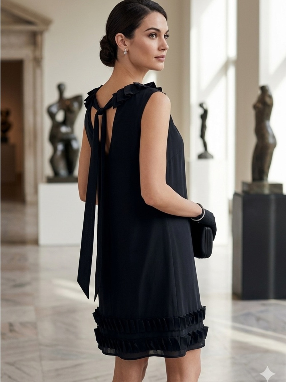 LOFT Navy blue Sleeveless Mini Dress with Back Tie and Ruffle Trim